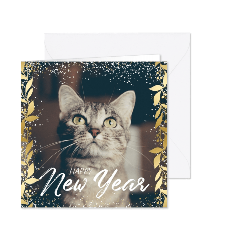 Nieuwjaarskaart feestelijk gouden kader met confetti - Kaartimpressie