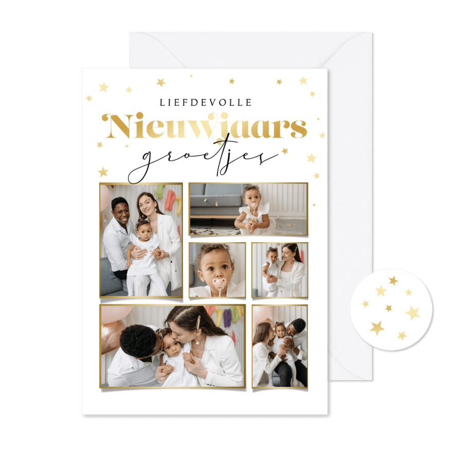 Nieuwjaarskaart foto's nieuwjaarsgroetjes sterren goud - Kaartimpressie