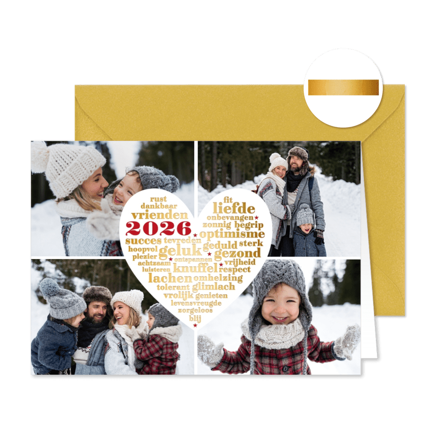 Nieuwjaarskaart fotocollage hartenwens - Kaartimpressie