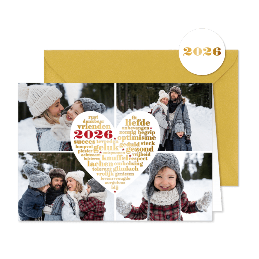 Nieuwjaarskaart fotocollage hartenwens - Kaartimpressie