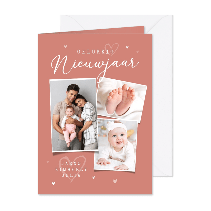 Nieuwjaarskaart fotocollage liefde hartjes - Kaartimpressie