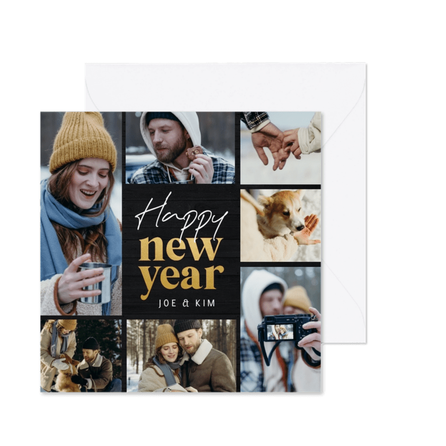 Nieuwjaarskaart fotocollage met goud - Kaartimpressie
