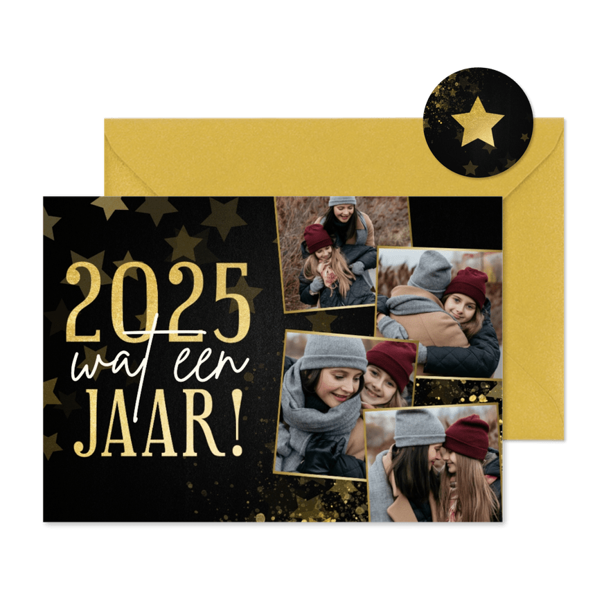 Nieuwjaarskaart fotocollage terugblik 2025 wat een jaar - Kaartimpressie