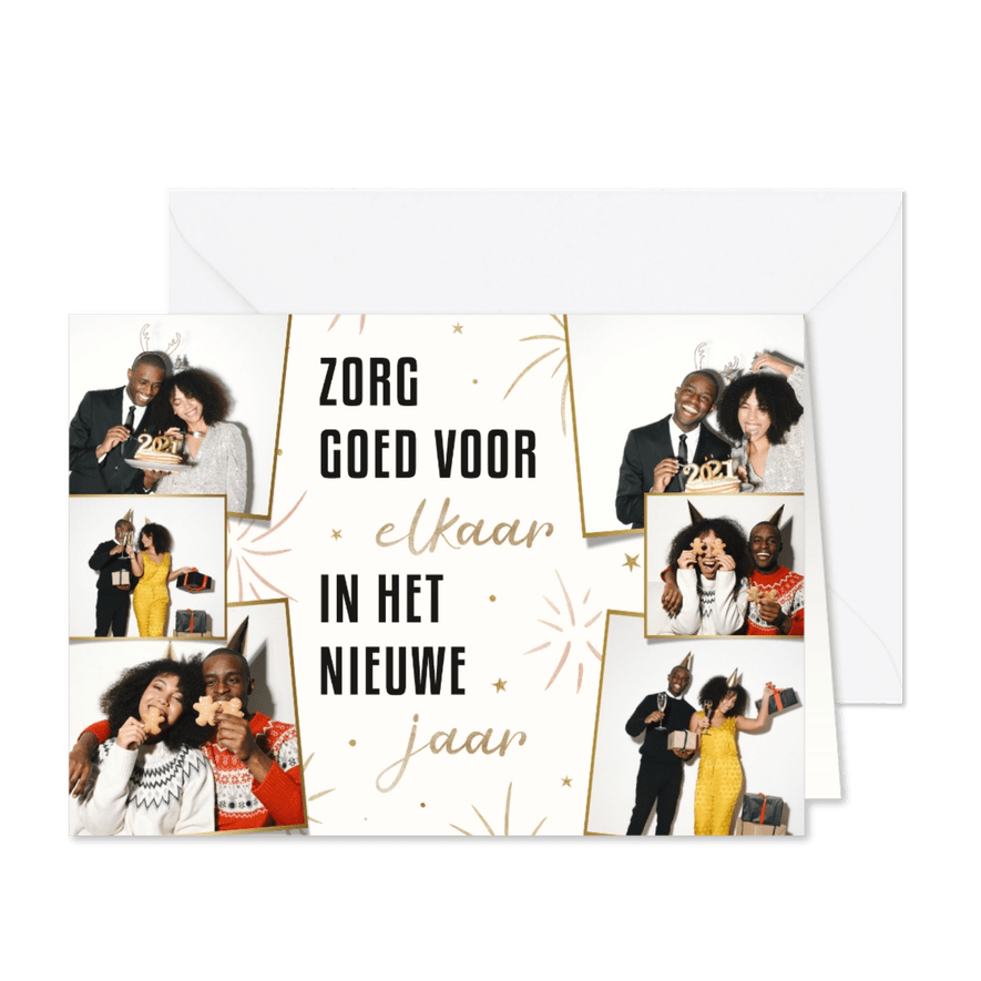 Nieuwjaarskaart fotocollage - zorg goed voor elkaar - Kaartimpressie
