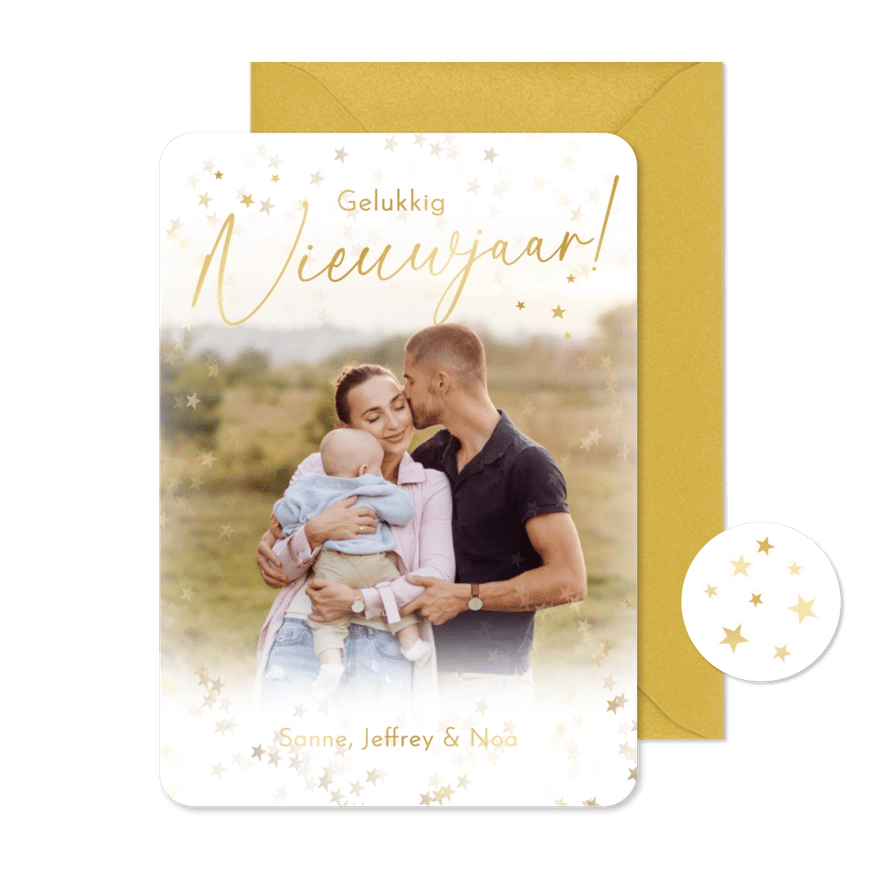 Nieuwjaarskaart fotokaart sterren gelukkig nieuwjaar foto - Kaartimpressie