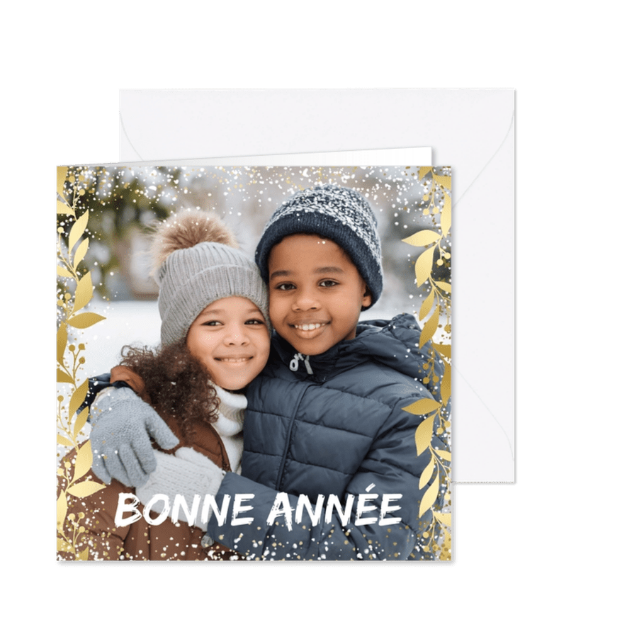 Nieuwjaarskaart Frans feestelijk gouden kader met confetti - Kaartimpressie