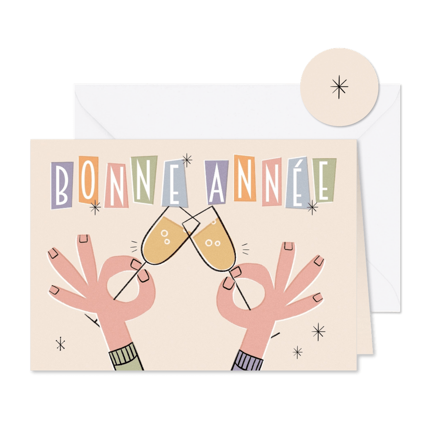 Nieuwjaarskaart Frans in retrostijl bonne année champagne - Kaartimpressie