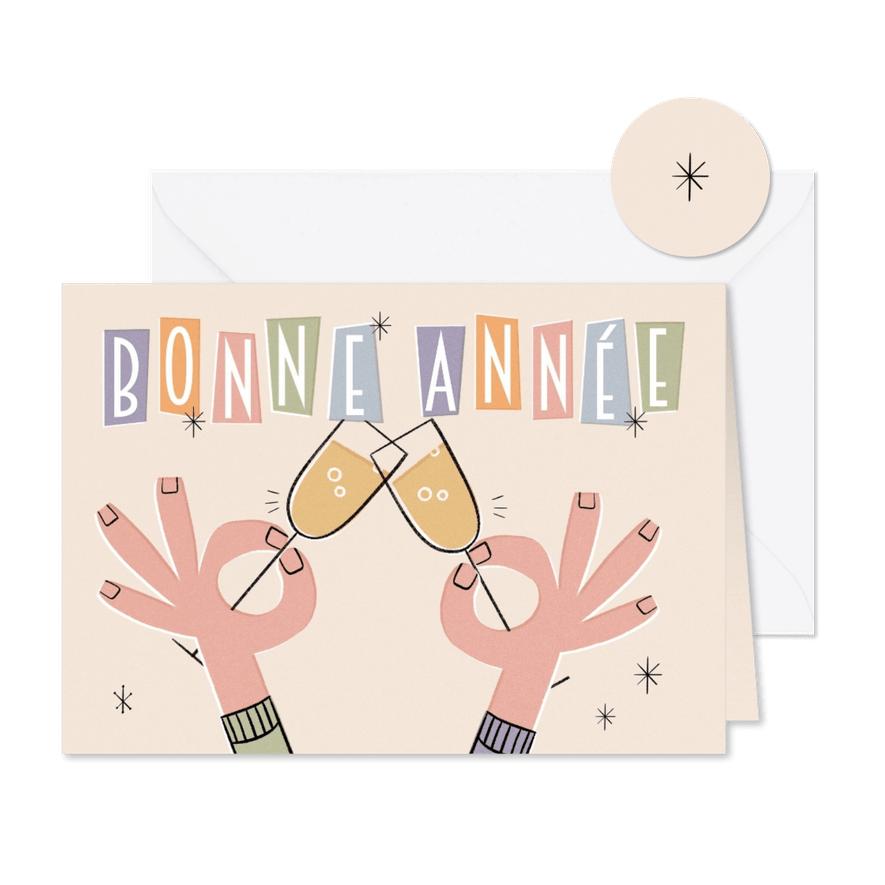 Nieuwjaarskaart Frans in retrostijl bonne année champagne - Kaartimpressie