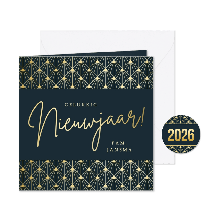 Nieuwjaarskaart gelukkig nieuwjaar - art deco stijl met goud - Kaartimpressie