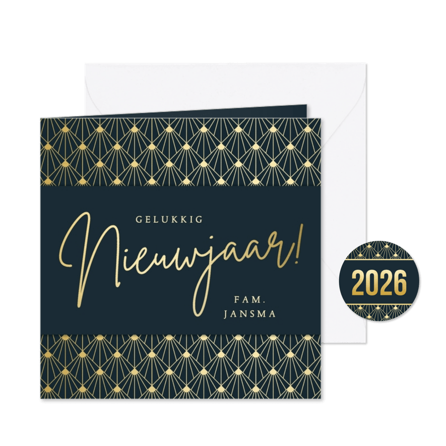 Nieuwjaarskaart gelukkig nieuwjaar - art deco stijl met goud - Kaartimpressie