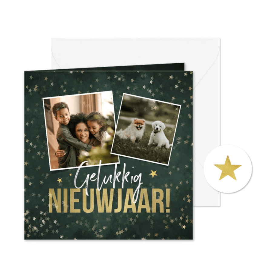 Nieuwjaarskaart gelukkig nieuwjaar sterren goud fotokaart - Kaartimpressie
