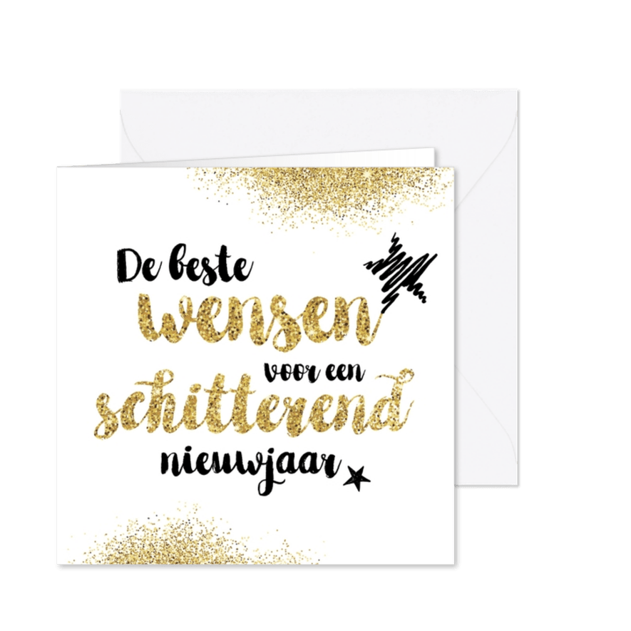 Nieuwjaarskaart glitter en tekst - Kaartimpressie