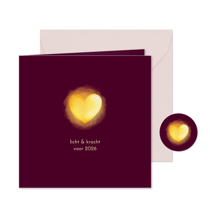 Nieuwjaarskaart gloeiend hart kracht & liefde voor 2026 - Kaartimpressie