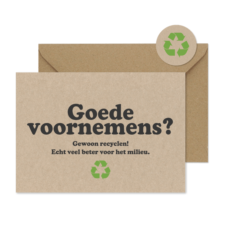 Nieuwjaarskaart 'Goede voornemens recyclen' - Kaartimpressie