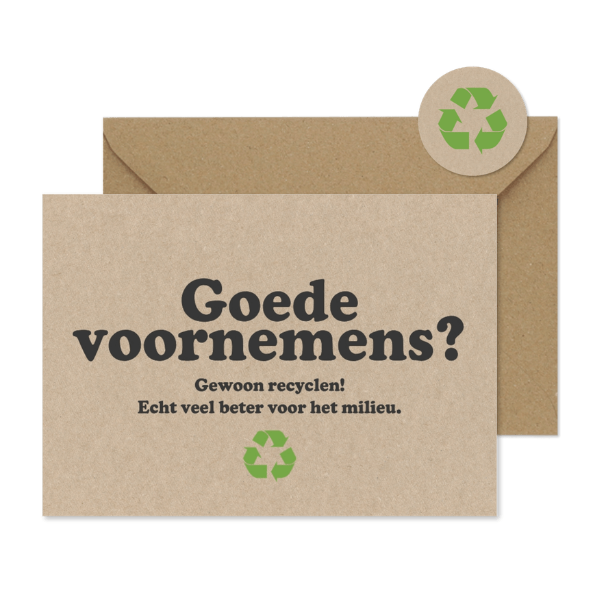 Nieuwjaarskaart 'Goede voornemens recyclen' - Kaartimpressie