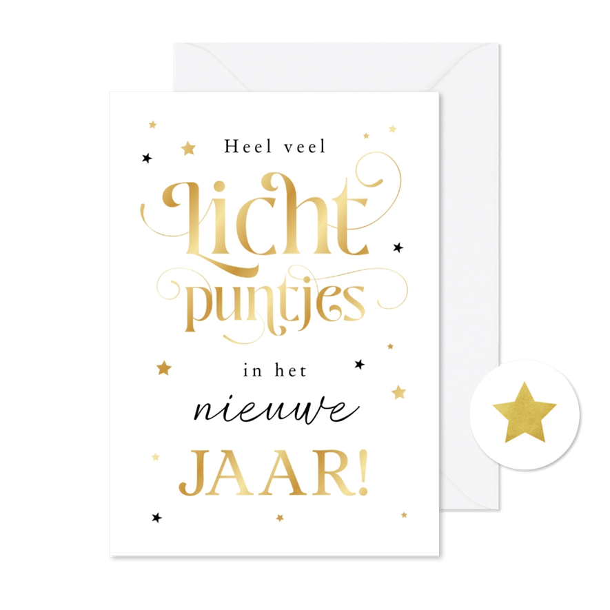 Nieuwjaarskaart goud lichtpuntjes in het nieuwe jaar sterren - Kaartimpressie