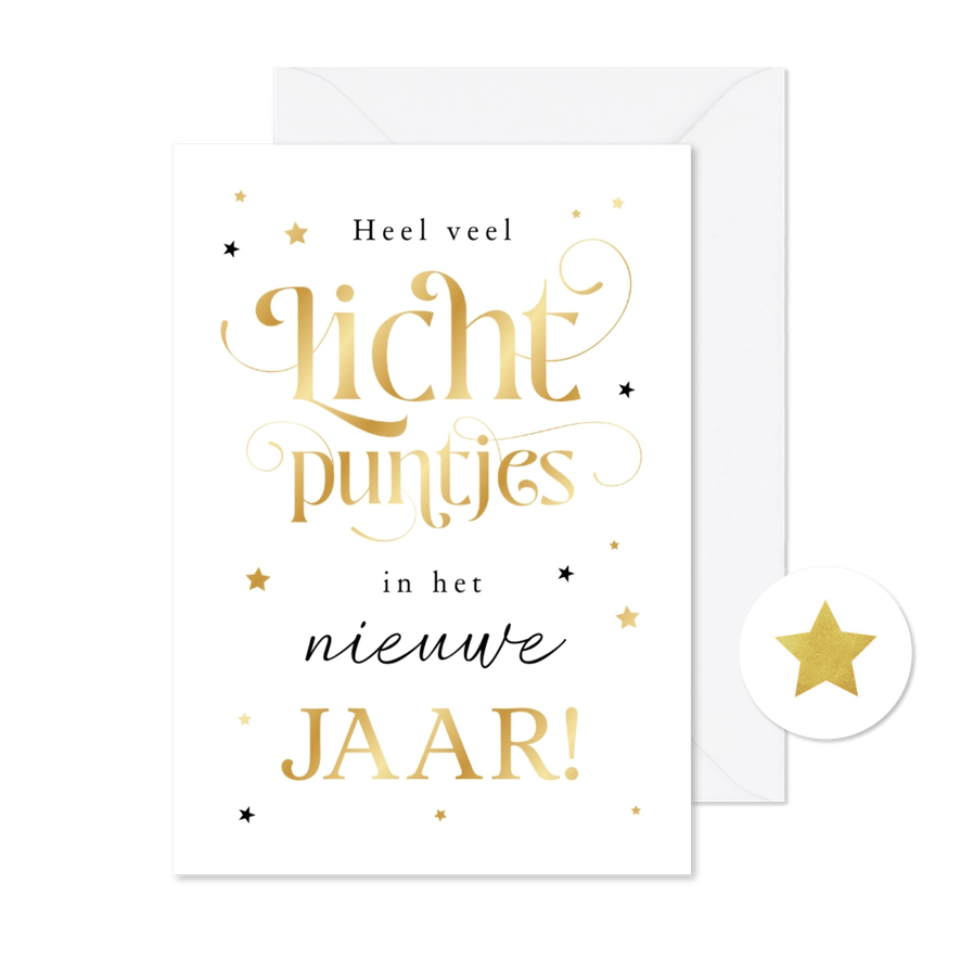Nieuwjaarskaart goud lichtpuntjes in het nieuwe jaar sterren - Kaartimpressie