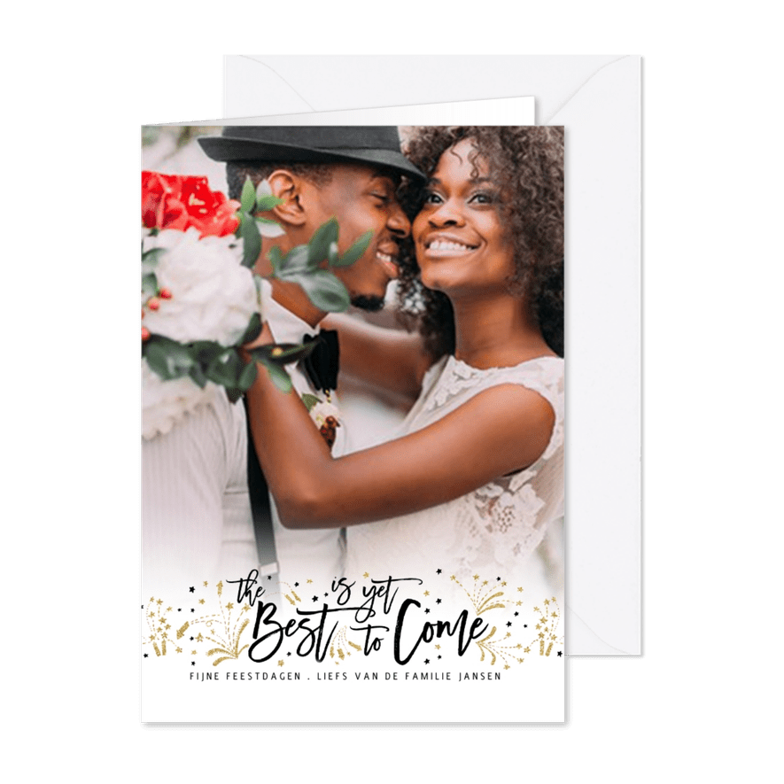 Nieuwjaarskaart goud vuurwerk - Kaartimpressie