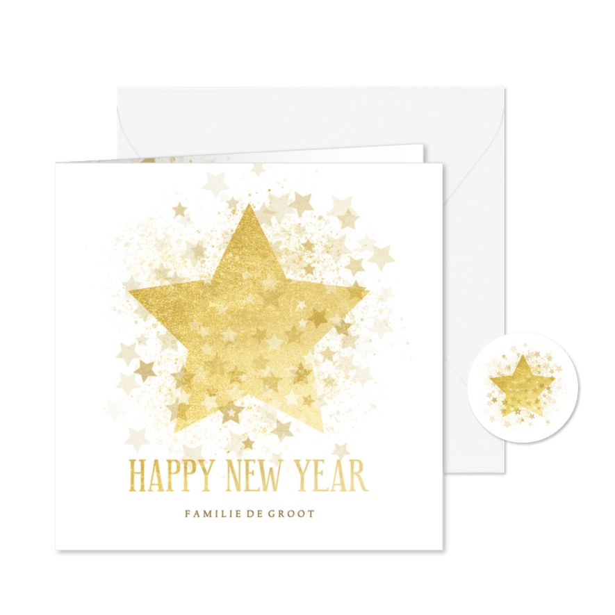 Nieuwjaarskaart gouden ster stijlvol Happy new Year - Kaartimpressie