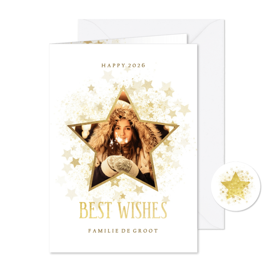 Nieuwjaarskaart gouden ster stijlvol - Kaartimpressie