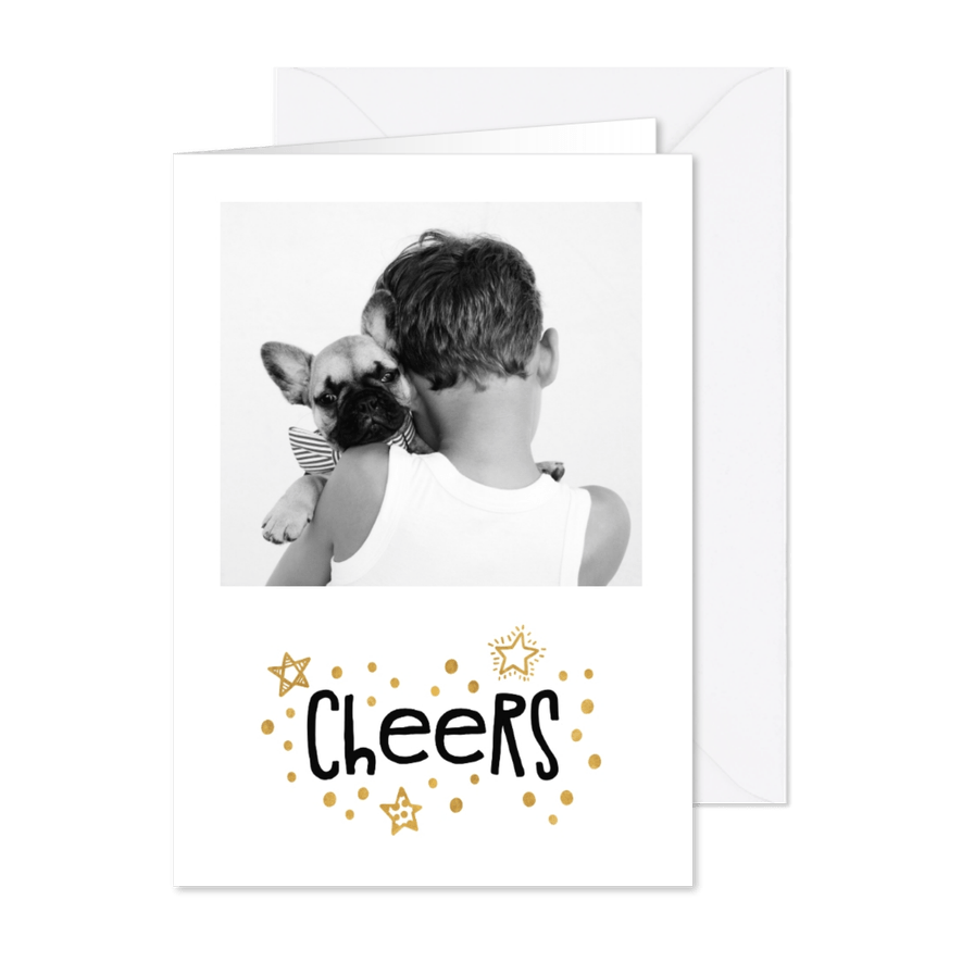 Nieuwjaarskaart goudlook 'cheers' met foto - Kaartimpressie
