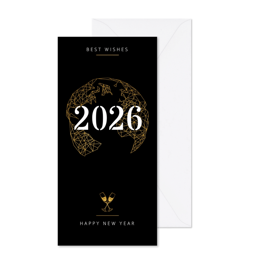 Nieuwjaarskaart goudlook geometrisch champagne - Kaartimpressie