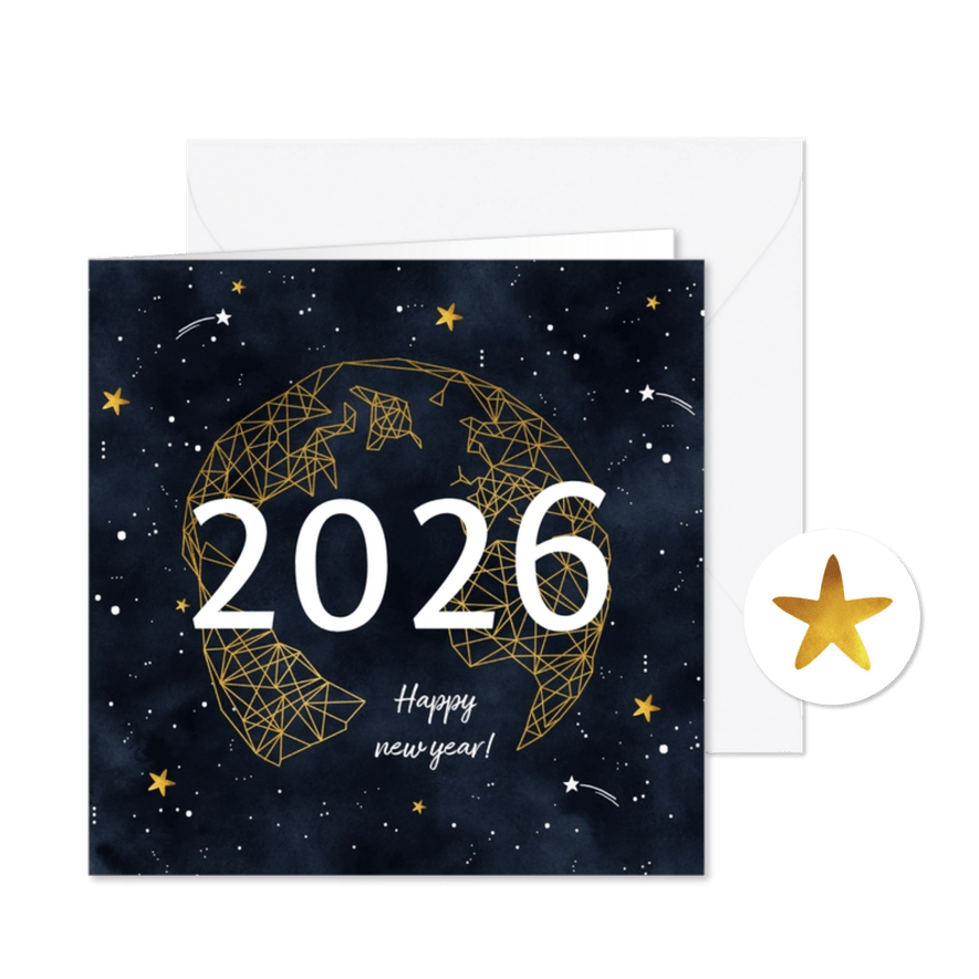 Nieuwjaarskaart goudlook geometrisch met sterren - Kaartimpressie