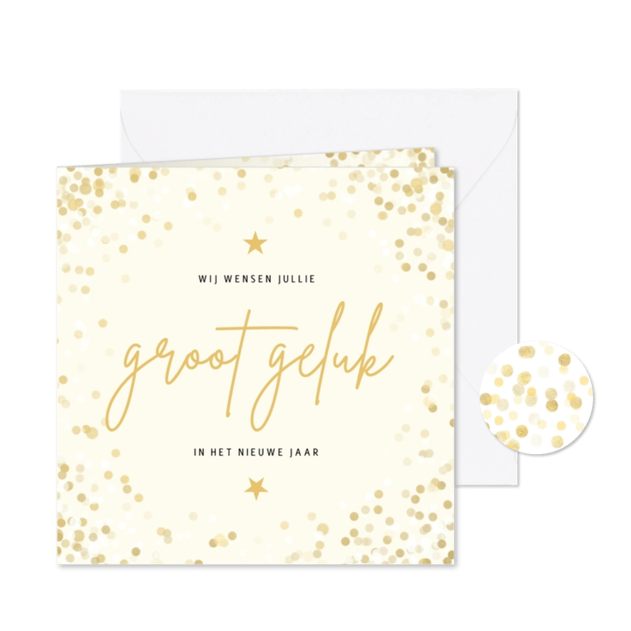 Nieuwjaarskaart groot geluk met confettikader - Kaartimpressie