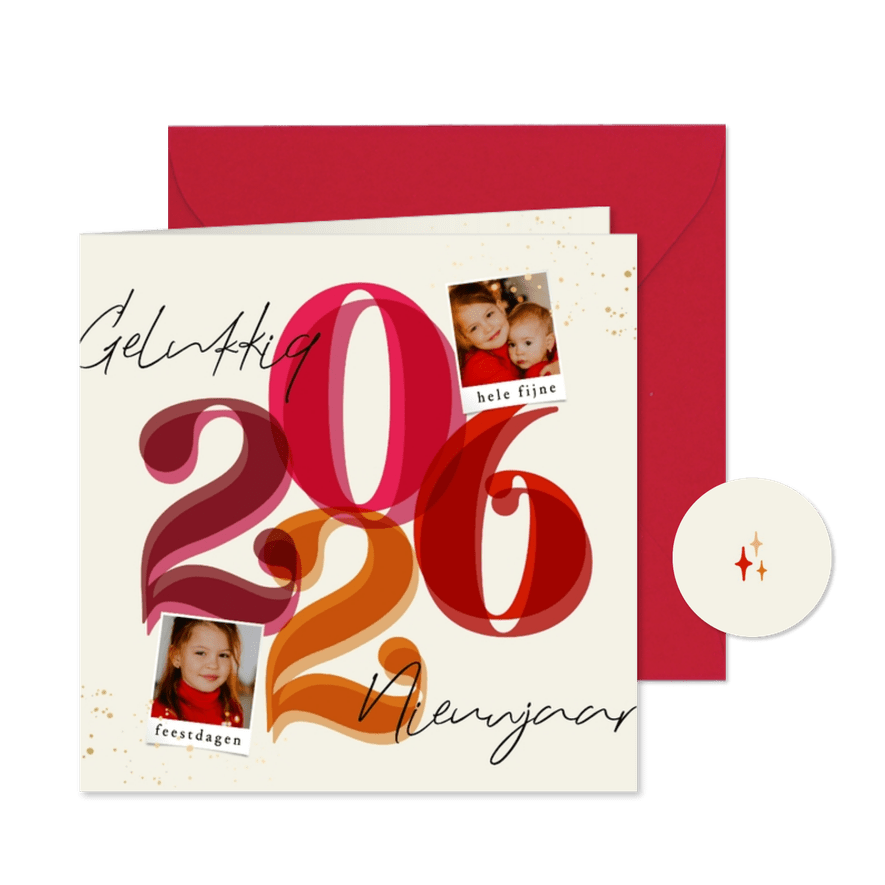 Nieuwjaarskaart groot jaartal met foto kleurrijk - Kaartimpressie