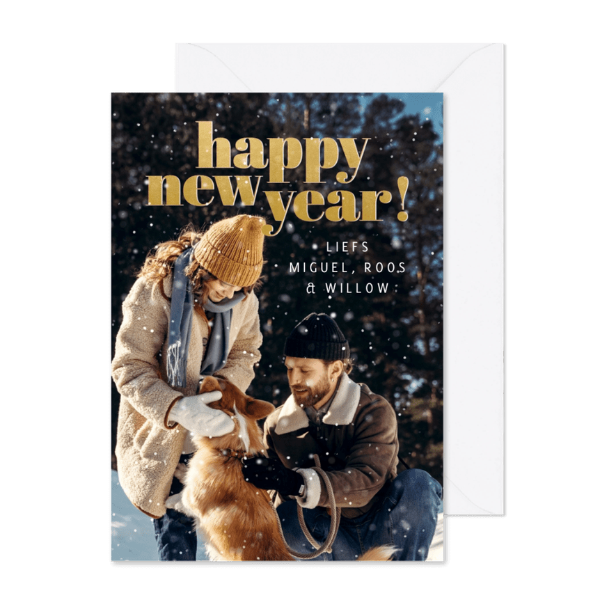 Nieuwjaarskaart grote foto en Happy New Year - Kaartimpressie