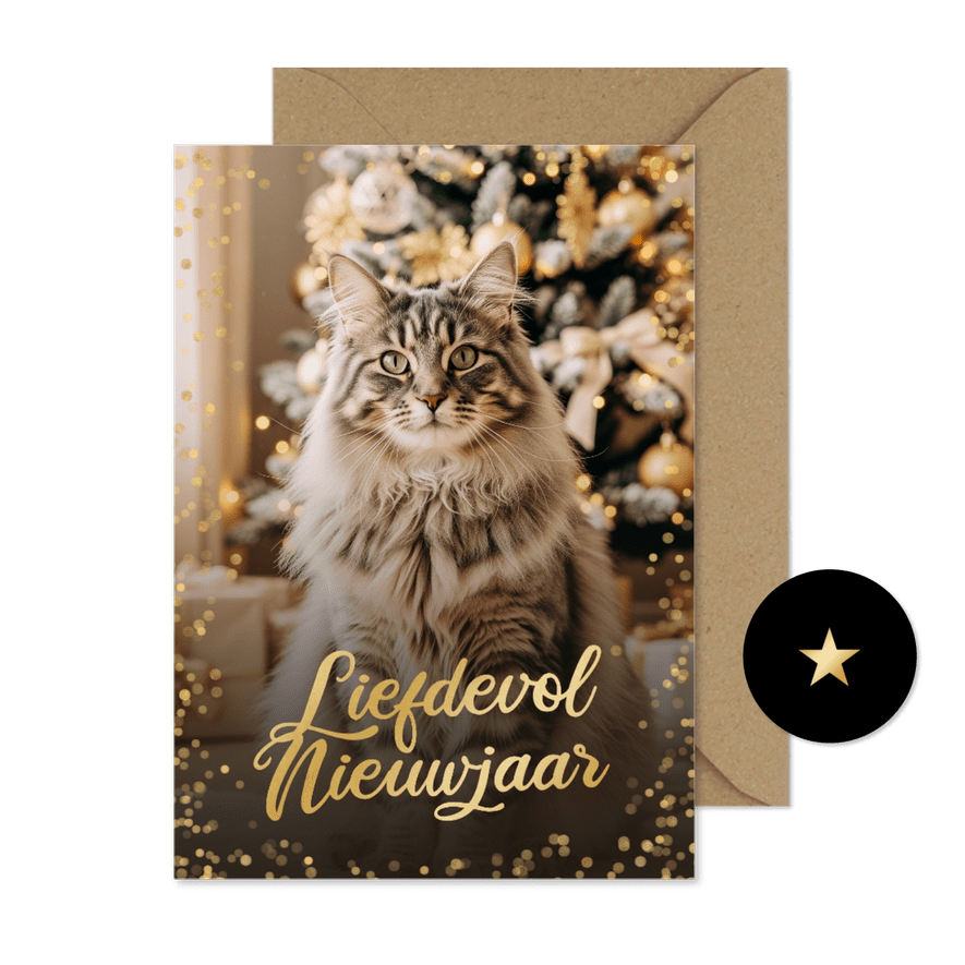 Nieuwjaarskaart grote foto kat gelukkig nieuwjaar - Kaartimpressie