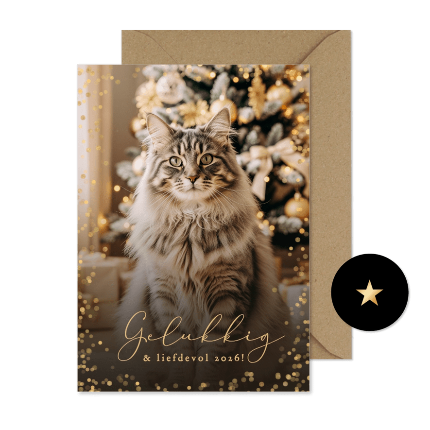 Nieuwjaarskaart grote foto kat gelukkig nieuwjaar - Kaartimpressie