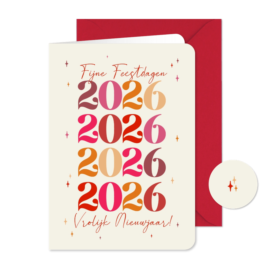 Nieuwjaarskaart grote jaartallen kleurrijke typografie - Kaartimpressie