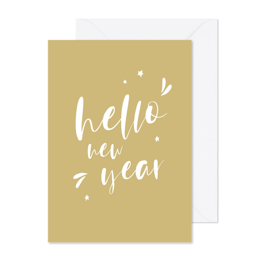 Nieuwjaarskaart handlettering hello new year - Kaartimpressie