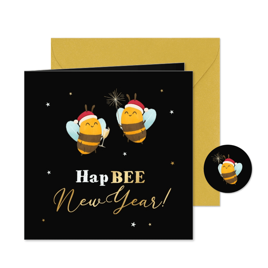 Nieuwjaarskaart hapBEE new year bijtjes dieren - Kaartimpressie
