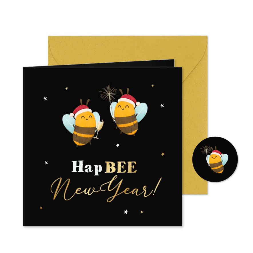 Nieuwjaarskaart hapBEE new year bijtjes dieren - Kaartimpressie