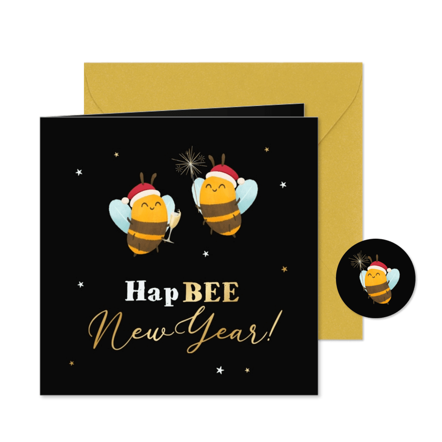 Nieuwjaarskaart hapBEE new year bijtjes dieren - Kaartimpressie