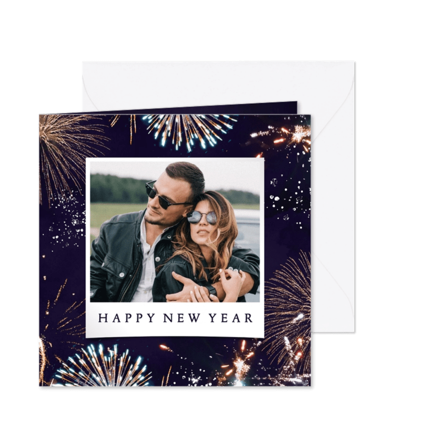Nieuwjaarskaart happy new year vuurwerk foto - Kaartimpressie