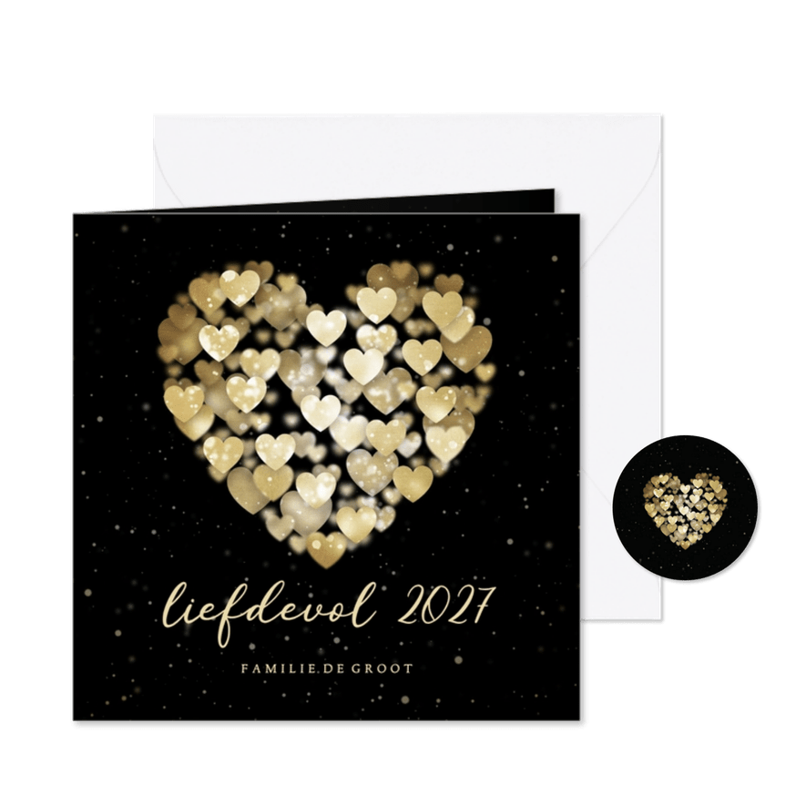 Nieuwjaarskaart hart van hartjes liefdevol 2027 - Kaartimpressie