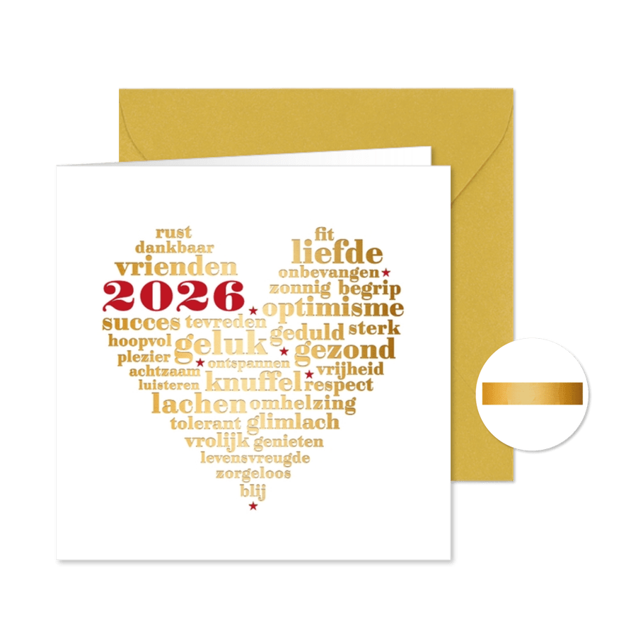 Nieuwjaarskaart hart van wensen - Kaartimpressie