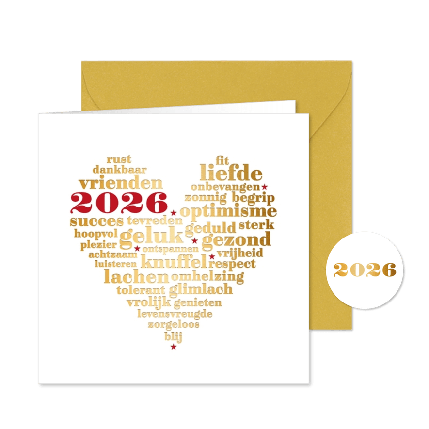 Nieuwjaarskaart hart van wensen - Kaartimpressie
