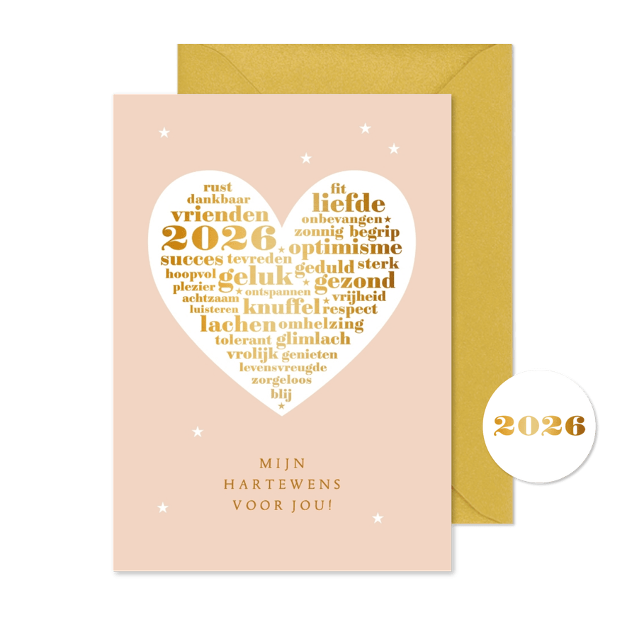 Nieuwjaarskaart hartewens - Kaartimpressie