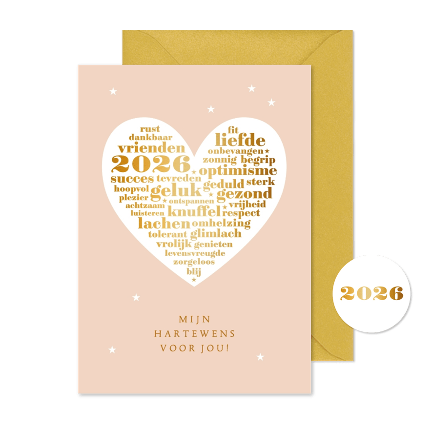 Nieuwjaarskaart hartewens - Kaartimpressie