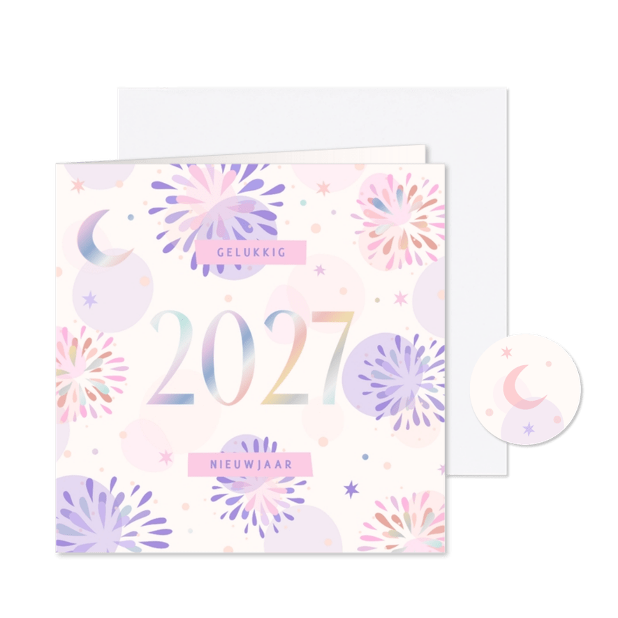 Nieuwjaarskaart holografisch 2027 vuurwerk - Kaartimpressie