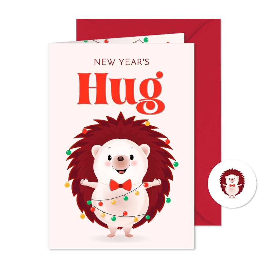 Nieuwjaarskaart humor vrolijke kerstegel geeft een knuffel - Kaartimpressie