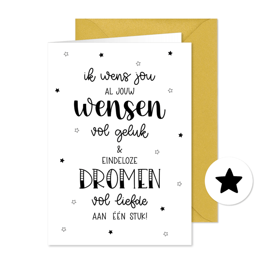 Nieuwjaarskaart 'Ik wens jou al jouw wensen vol geluk' - Kaartimpressie
