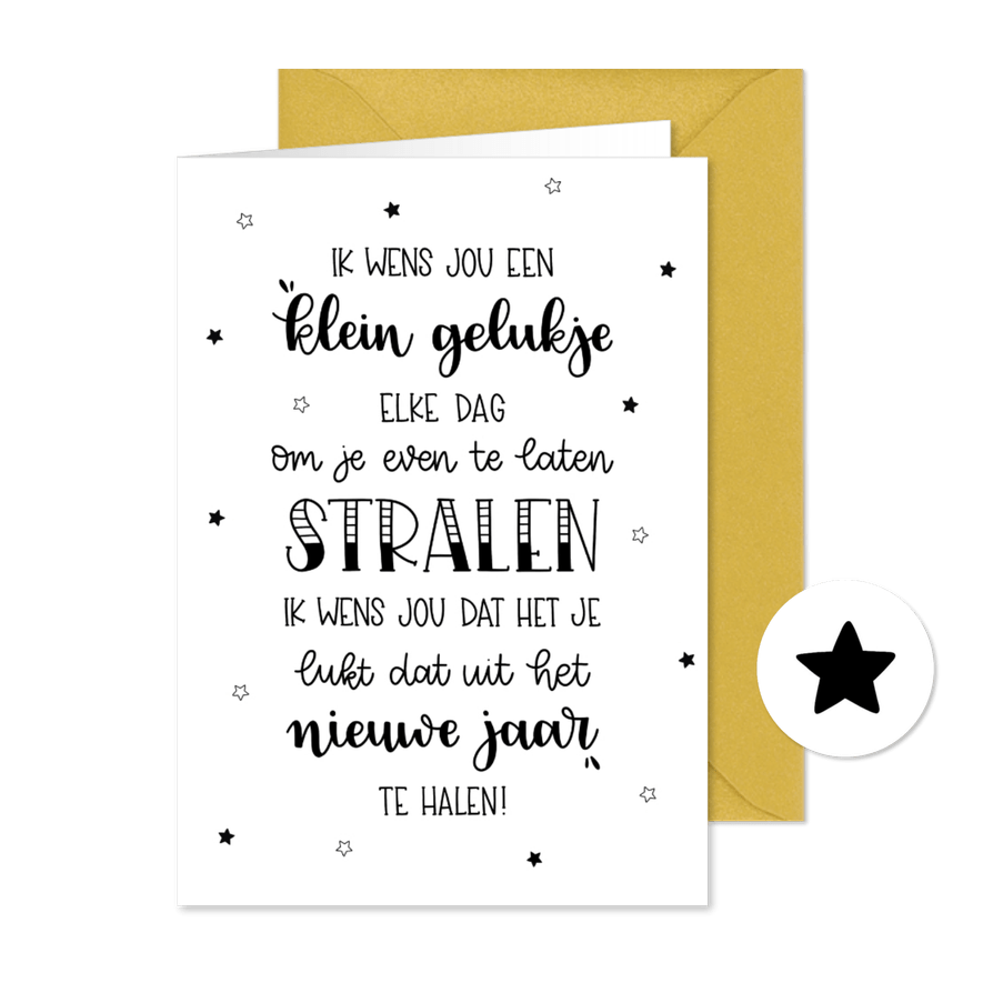 Nieuwjaarskaart 'Ik wens jou een klein gelukje elke dag' - Kaartimpressie