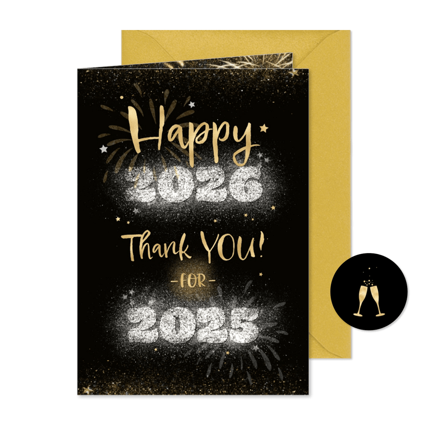 Nieuwjaarskaart internationaal zakelijk typografisch bedankt - Kaartimpressie