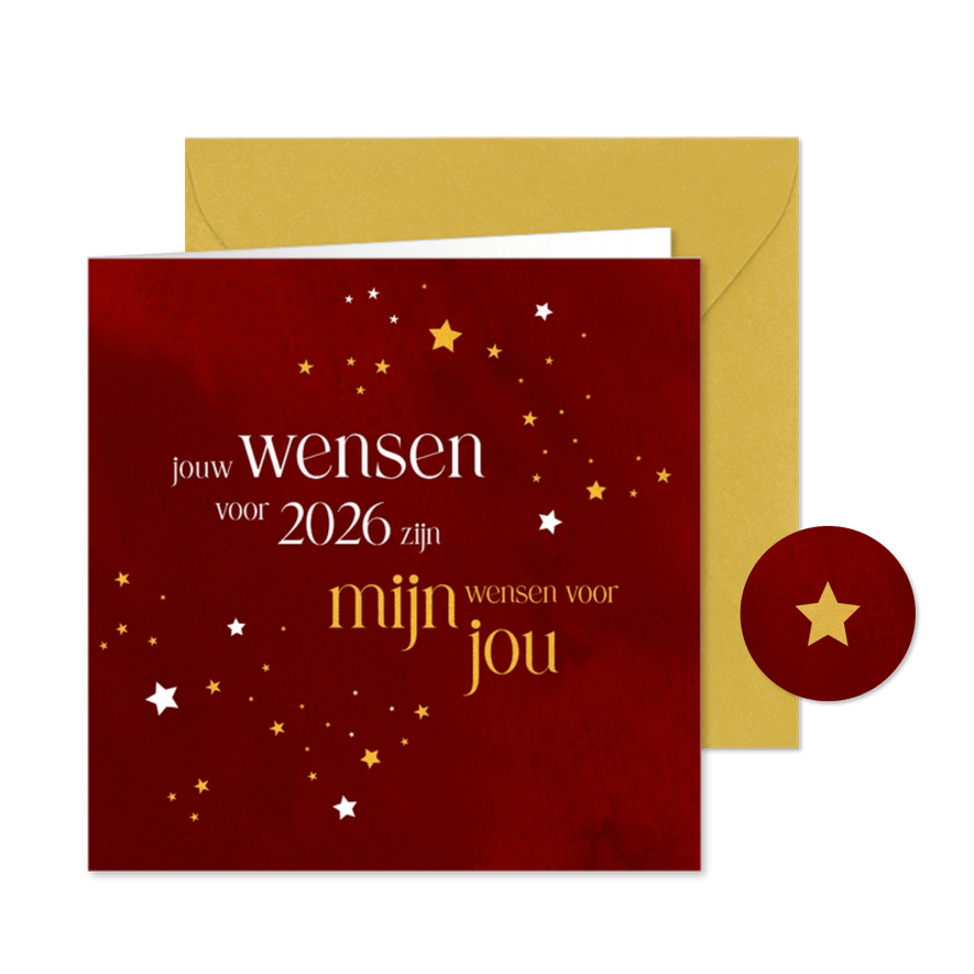 Nieuwjaarskaart 'Jouw wensen voor 2026 zijn mijn wensen' - Kaartimpressie