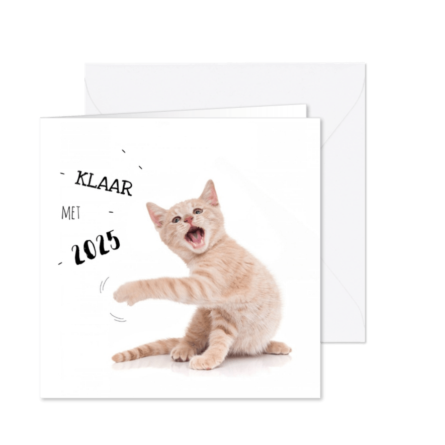 Nieuwjaarskaart kat kitten klaar met 2025 - Kaartimpressie